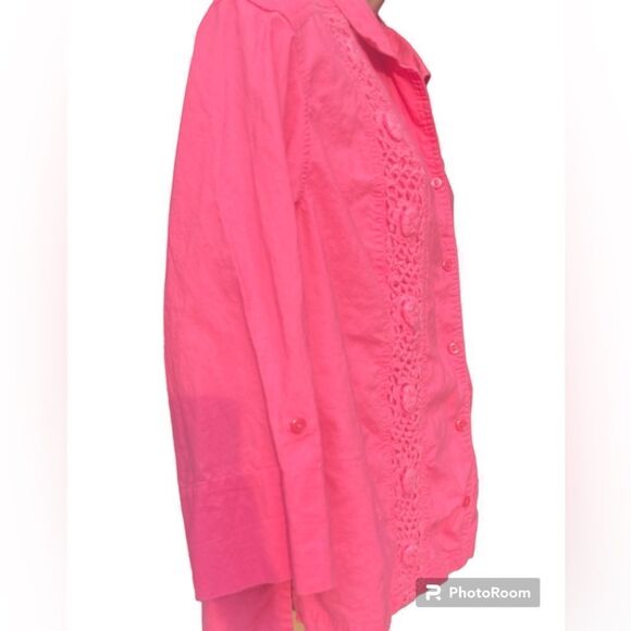 Bechamel Casual PinkEmbroidered Floral Bottom Down Shirt Tie back String XL - Picture 4 of 6